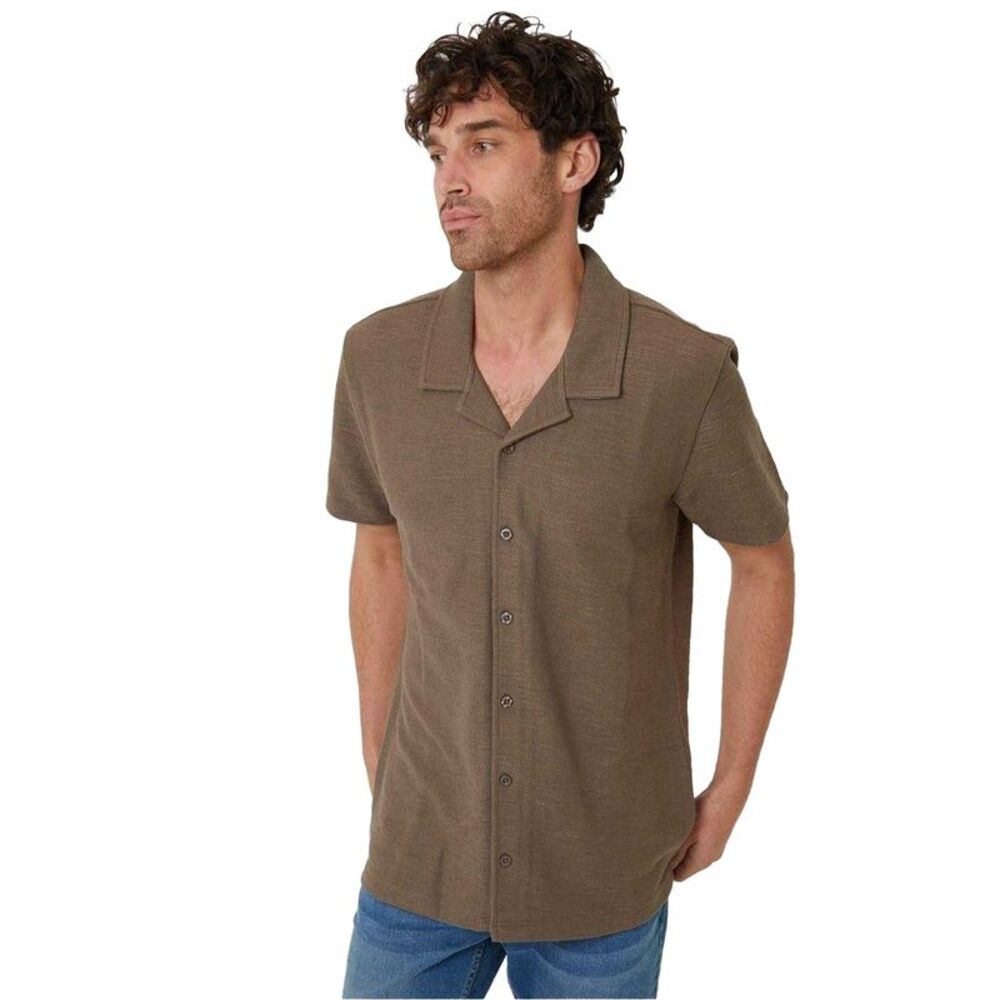 Threadbare Mens Antti Relaxed Fit Short-Sleeved Shirt / Khaki
